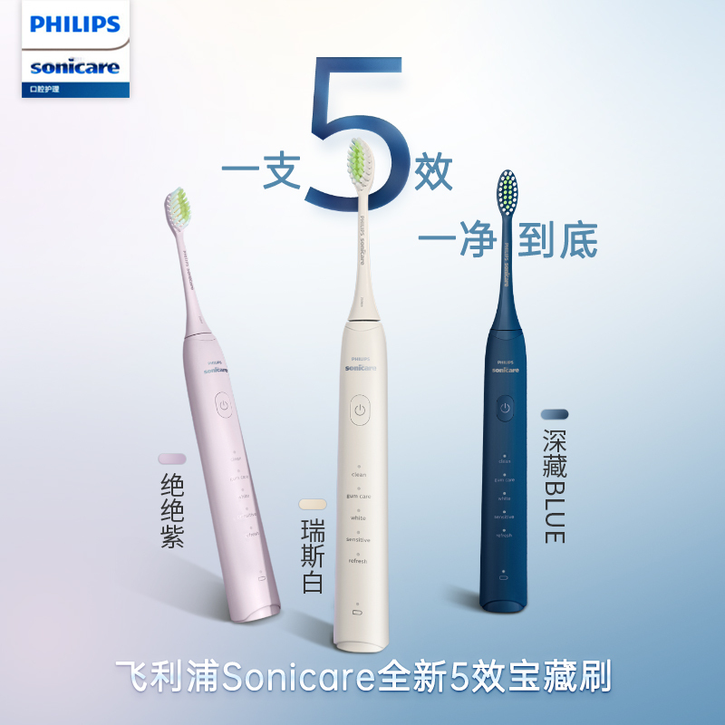 飞利浦(PHILIPS)5效宝藏刷 电动牙刷 成人声波震动牙刷 五种模式 HX2471/03 瑞斯白