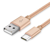 2米安卓数据线oppor7/r9plus手机线华为畅享6s快充充电线金色尼龙小米4连接线