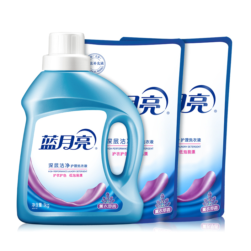 蓝月亮洁净洗衣液薰衣草香套装1kg/瓶+500g袋装*2 深层洁净 强效去污高清大图
