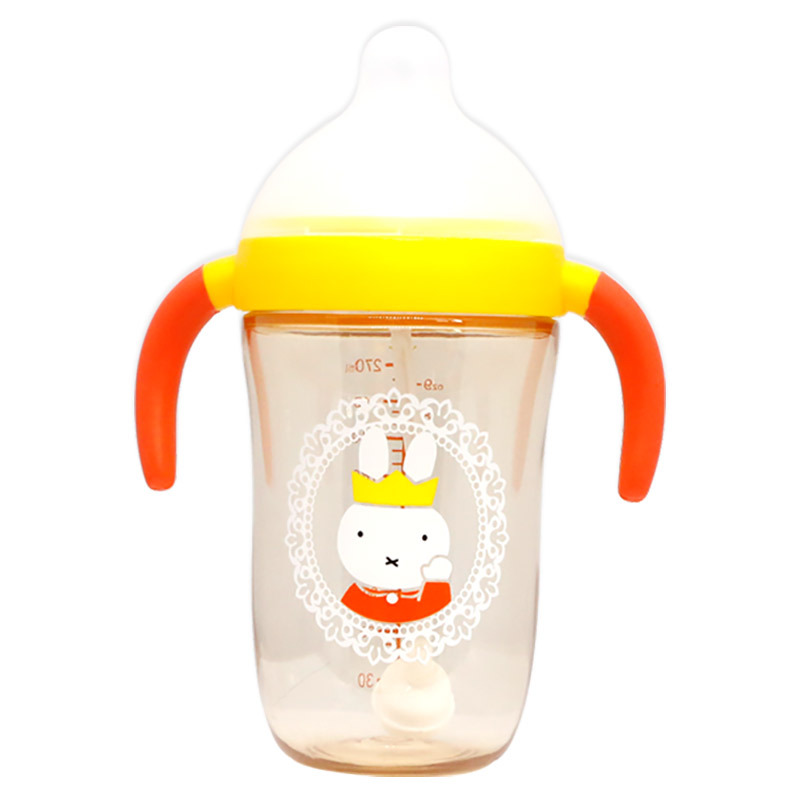 米菲(Miffy)广口径PPSU奶瓶270ml(橙色)耐高温带手柄+重力球