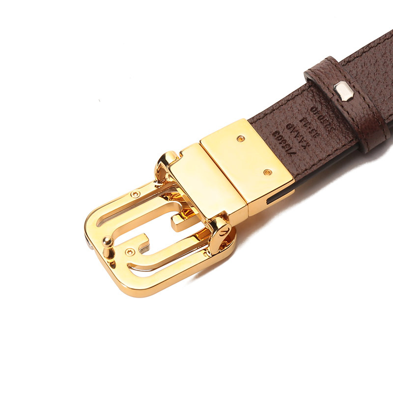 古驰gucci男士帆布皮革方形互扣式双g搭扣不可裁剪双面旋转皮带腰带