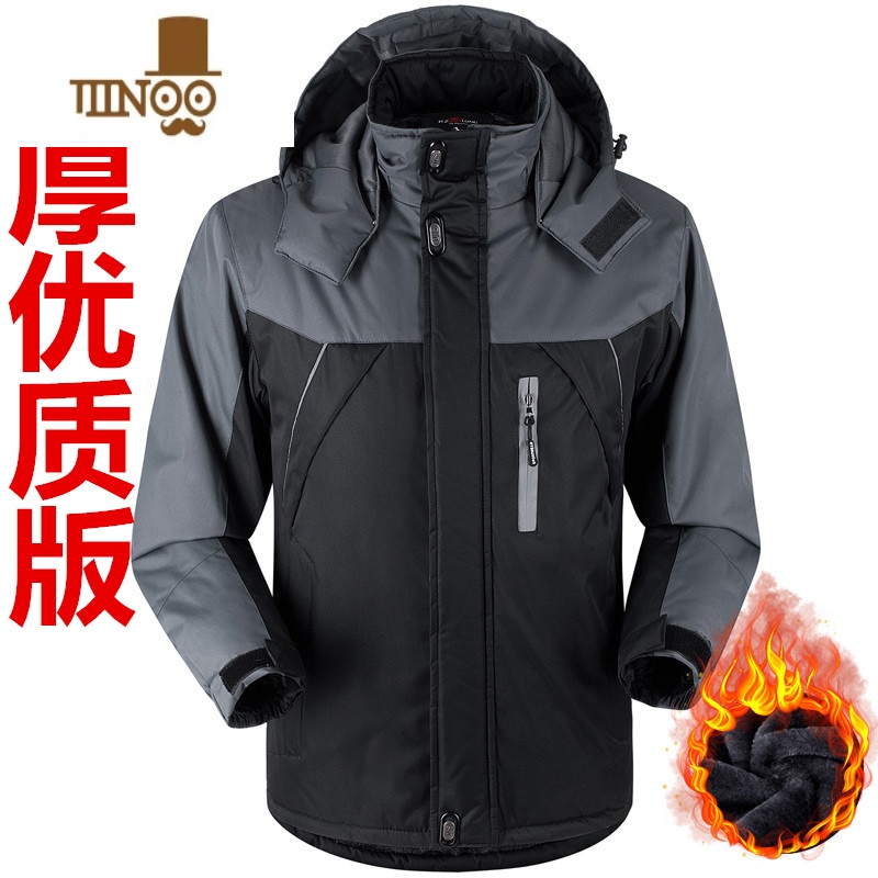 YANXU棉衣男冲锋棉服加绒加厚冬季外套男士棉袄防寒衣工作服大码冬装男 L 加厚优质版黑色