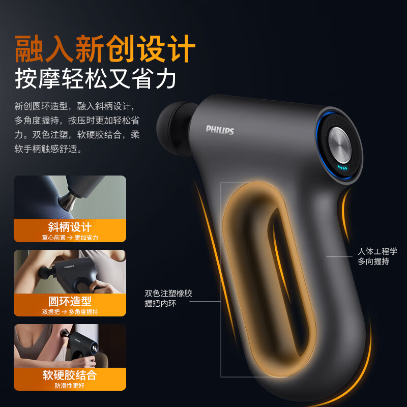 飞利浦(PHILIPS)筋膜枪 深层腰腿颈肩按摩枪 加强推力运动健康健身专业级肌肉深层放松 3202G
