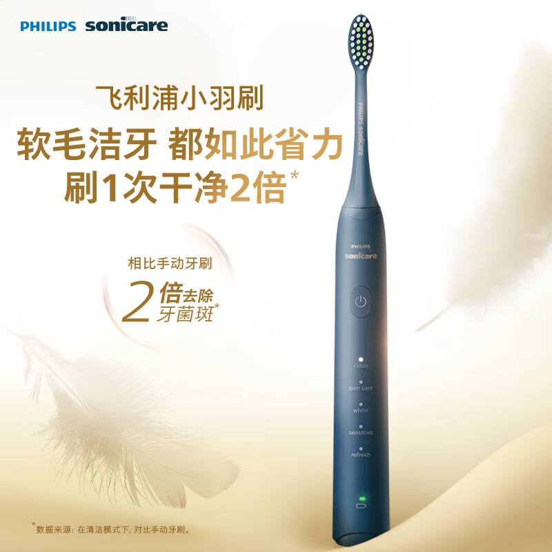 飞利浦(PHILIPS)电动牙刷S3 生日礼物 成人情侣款送男生/女友柔和亮白刷头小羽刷5种模式深藏蓝HX2471/01