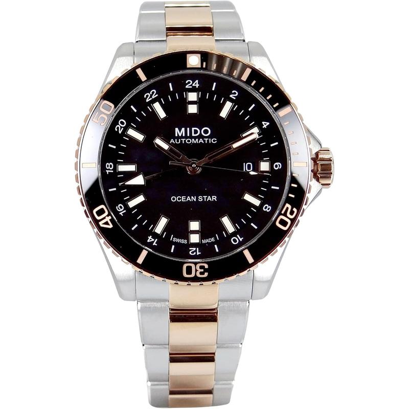 Mido男士自动潜水表mm黑盘设计双时区GMT功能耐磨陶瓷表圈高清大图