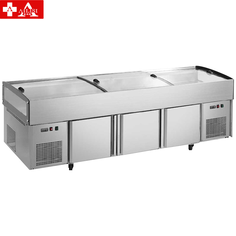 埃利斯冰台柜平台柜 展示柜点菜柜商用饭店烧烤菜品平弧不锈钢双温冷藏冷冻冰台柜工作台铜管2.5米BT-C2.5-D-M