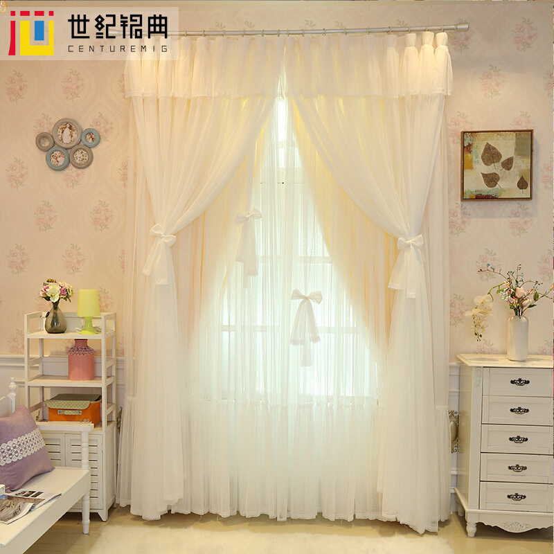 韩式梦幻小清新窗帘公主风婚房蕾丝全遮光卧室飘窗定制网红ins三层全遮光粉色(布+纱)平铺3米宽*2.7米高1片挂钩