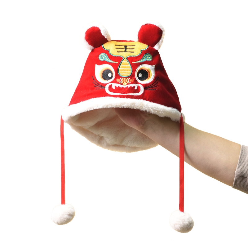 智扣儿童传统民族风新年虎头帽男童洋气加绒老虎帽女宝宝中国风帽子冬