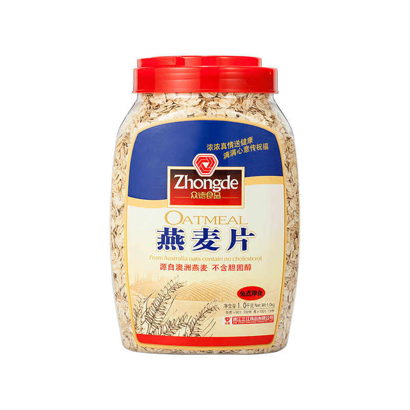 众德纯燕麦片1Kg桶装 无糖精无脱脂即食冲饮营养早餐晚餐食品代餐