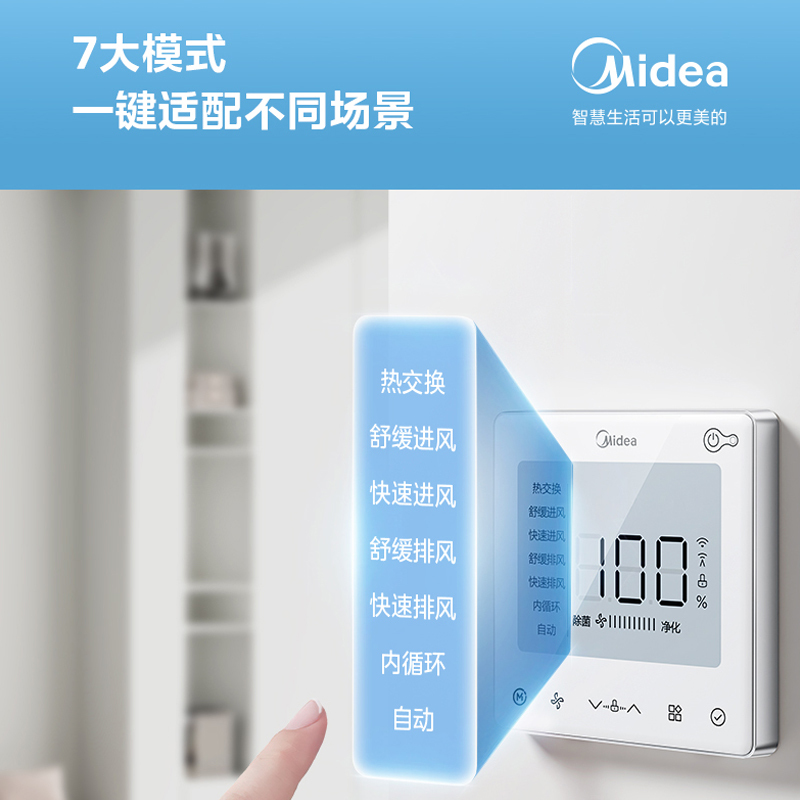 美的(Midea)家用中央空调领航者二代中央新风机MQXF250II 二代(正负离子除菌)裸设备