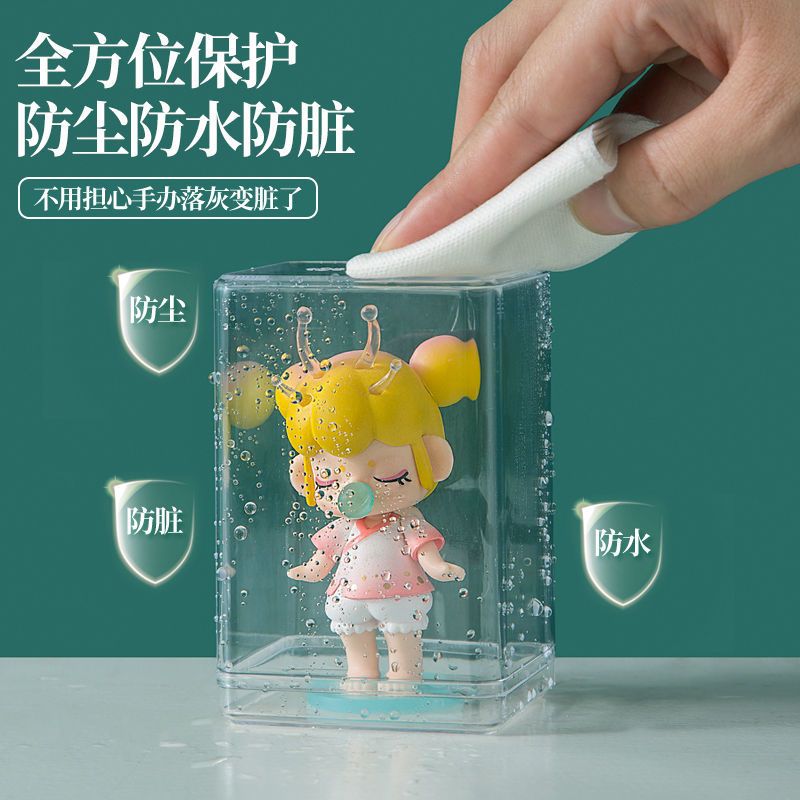 亚克力盲盒收纳展示架手办盒泡泡玛特公仔柜子挂墙单个防尘展示盒 手办盒6个装[送6个不倒胶]