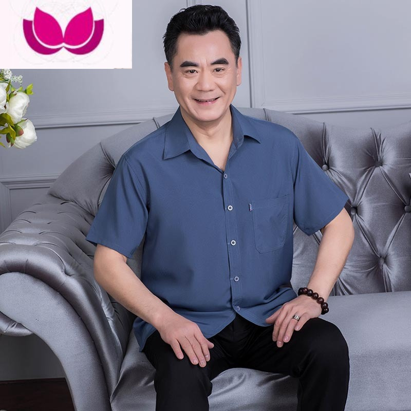 七斓中老年男士短袖衬衫夏季薄款休闲宽松父亲衬衣老人爸爸装半袖上衣