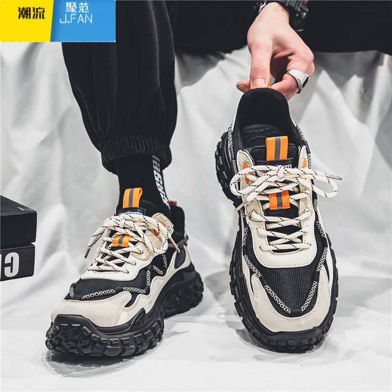 聚范网红男鞋夏季网面百搭运动休闲跑步厚底轮胎老爹男款潮鞋