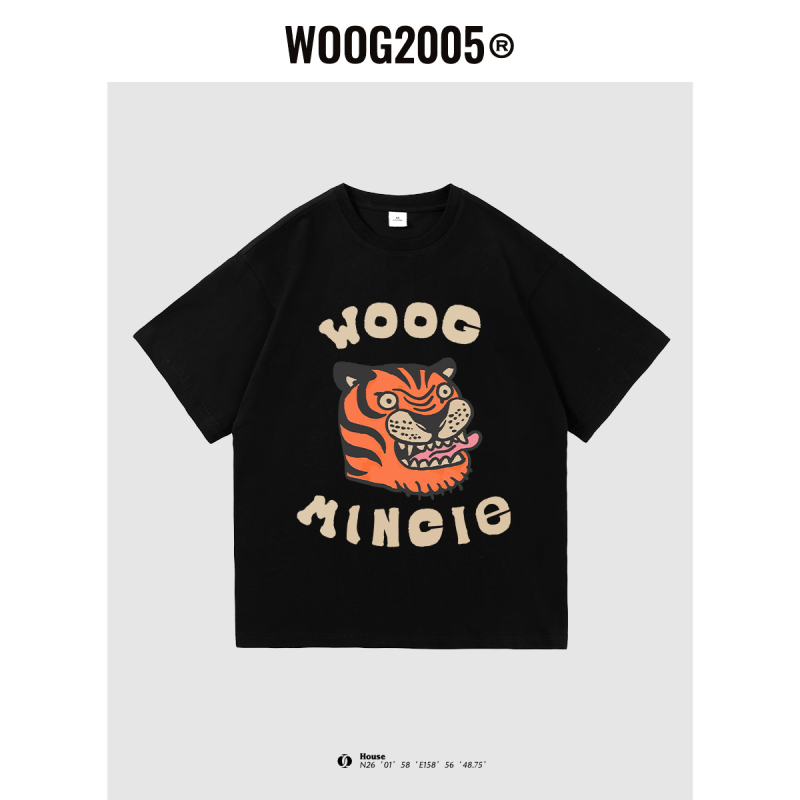 WOOG2005夏季新款t恤男显瘦老虎印花图案字母体恤ins100纯棉宽松