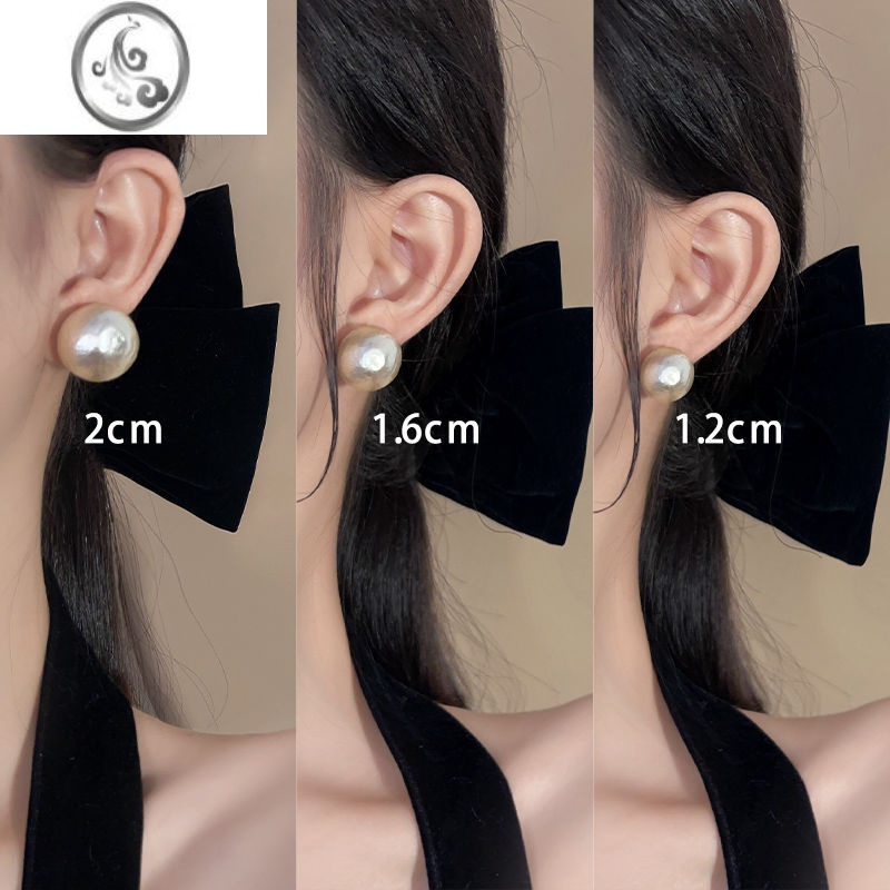JiMis925银针棉花耳环2023年新款大珍珠耳钉女蚊香盘珍珠耳夹复古港风 墙裂推荐耳钉三件套