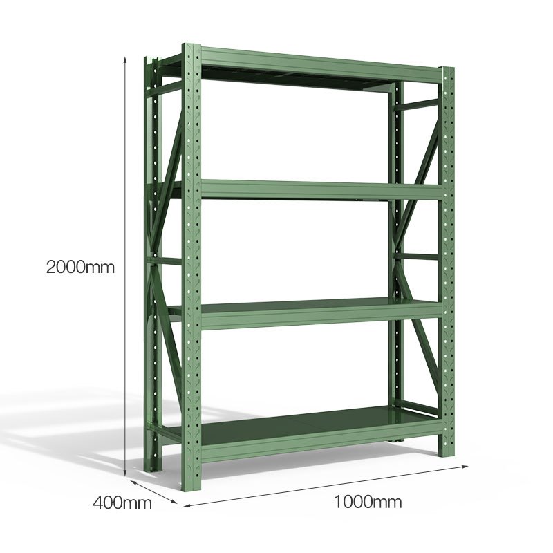 尔迈 仓储货架置物架货物仓库钢制中型展架 2*1*0.4m 300kg/层 军绿色