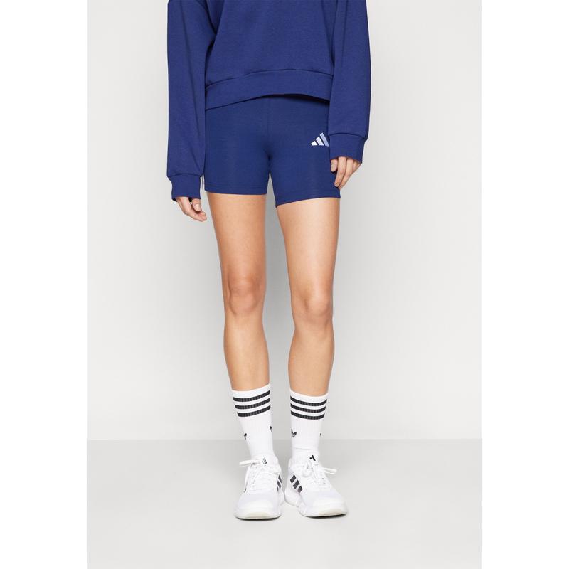 Adidas高弹贴身训练健身运动裤女束腰紧身短款九分运动休闲裤深蓝白高清大图