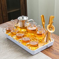 玻璃茶具套装家用茶杯办公室功夫茶具泡茶壶简约小茶台茶道一壶 八骏壶+茶道+把杯9件套+长方盘