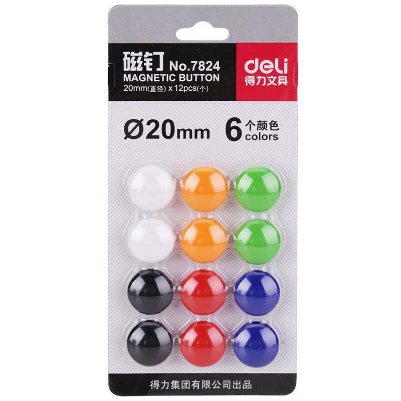 得力 7824 磁钉 直径20mm/12片/6色 (单位:卡) 混色