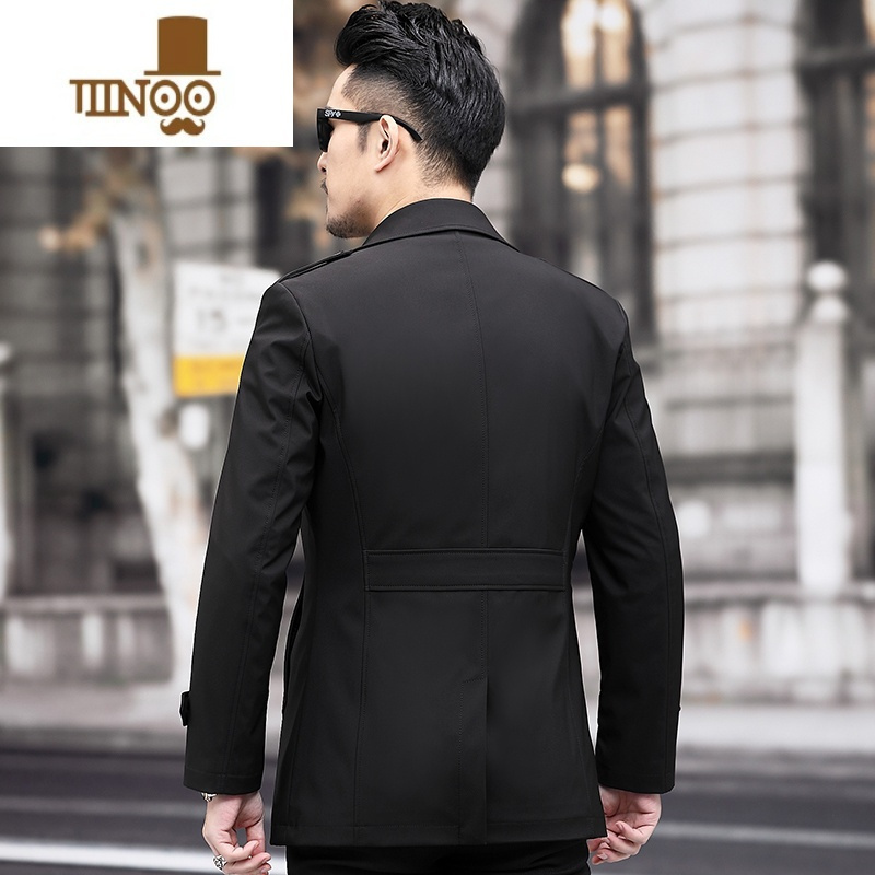 yanxu风衣短款男士翻领商务休闲单排扣大衣英伦风中青年装夹克外套