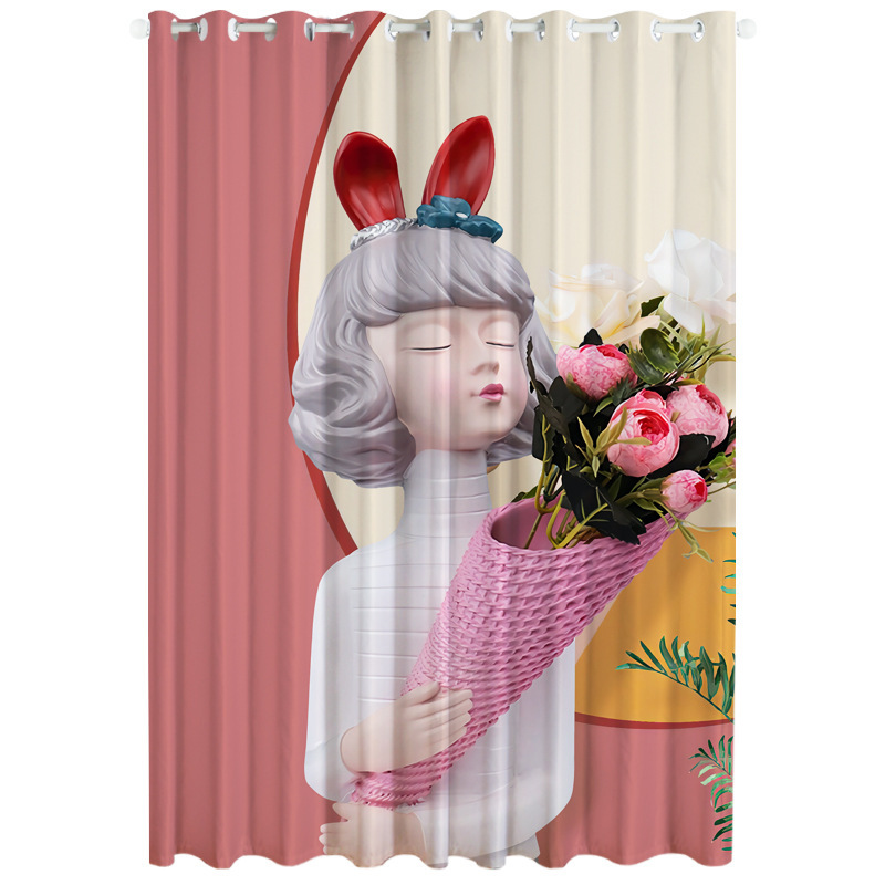 幸福派 门帘隔断帘卧室隐私家用分间房间客厅免打孔屏风挡风帘子布帘窗帘遮光窗帘挂钩纯色窗帘打孔窗帘飘窗客厅帘子 Q08女孩 每米挂钩单价