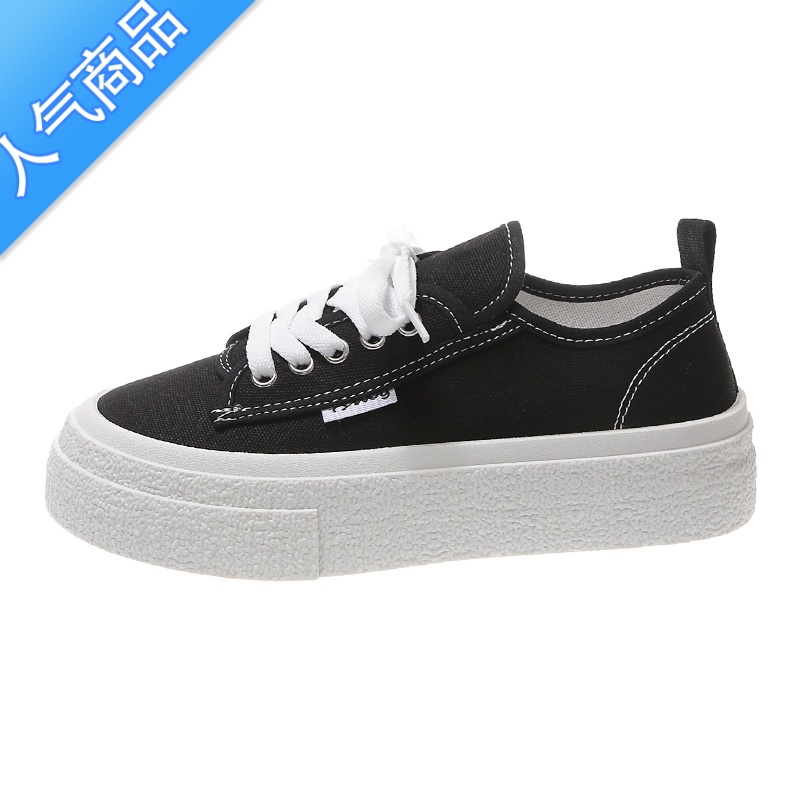 SUNTEK原创小众设计经典小黑鞋女2023年夏季新款百搭韩版帆布鞋厚底板鞋高清大图