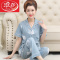 睡衣女短袖长裤纯棉妈妈春夏季薄款开衫加大码中老年全棉两件套装