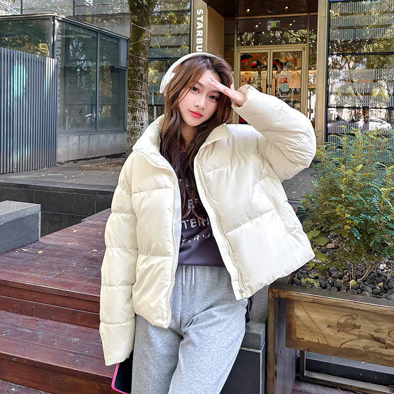 棉衣女短款冬装加厚面包服2023冬季新款羽绒棉服宽松学生棉袄外套_141 白色 M