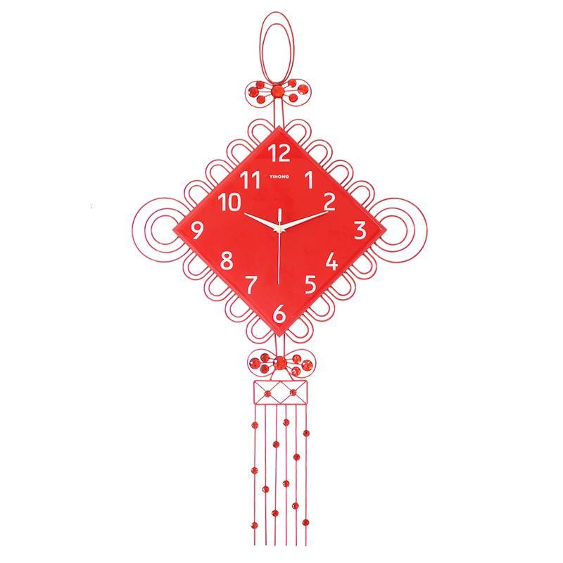 现代装饰挂钟中国结造型时尚电子钟表客厅时钟家居装饰石英钟-红色26