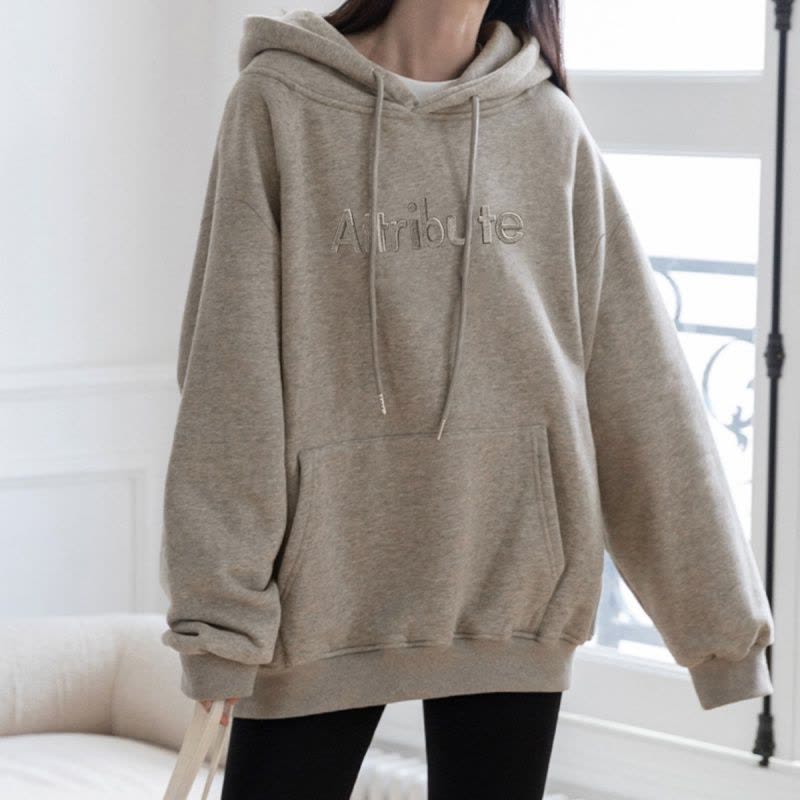 唐狮连帽卫衣女冬季新款加绒字母压印设计感加厚百搭上衣外套图片