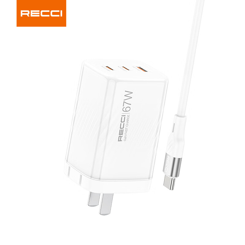 锐思支持67W超级快充充电头双Type-C口充电器套装(RC85CC)水晶白