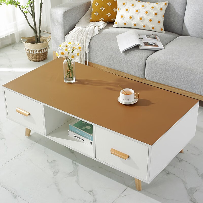 3M 皮革桌布防水防油免洗防烫茶几垫餐桌布隔热桌面垫电脑桌书桌垫 简约-咖/纯色皮革 70*120cm