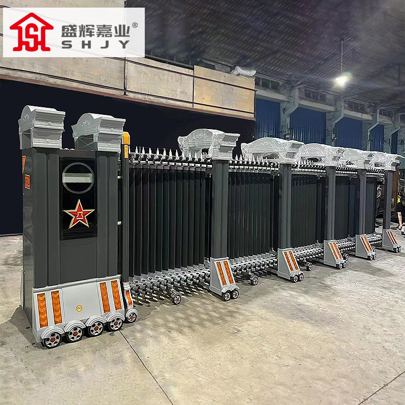 盛辉嘉业 电动伸缩门单位学校工厂别墅户外铝合金伸缩门定制 伸缩大门7米