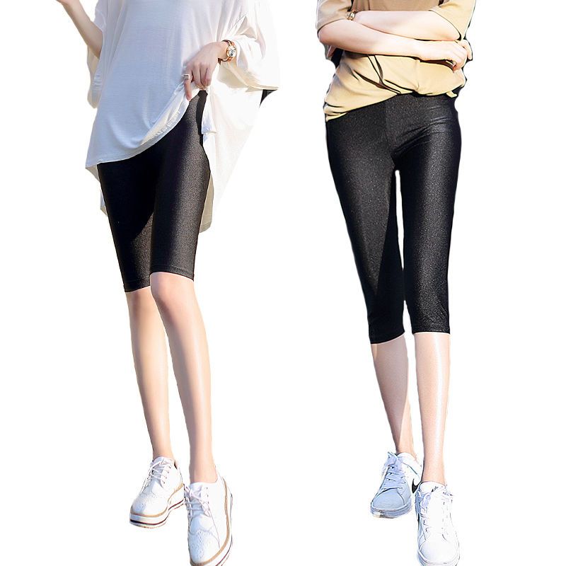 夏季超薄光泽打底裤女大码外穿弹力七分裤黑色五分安全短裤九分裤五分