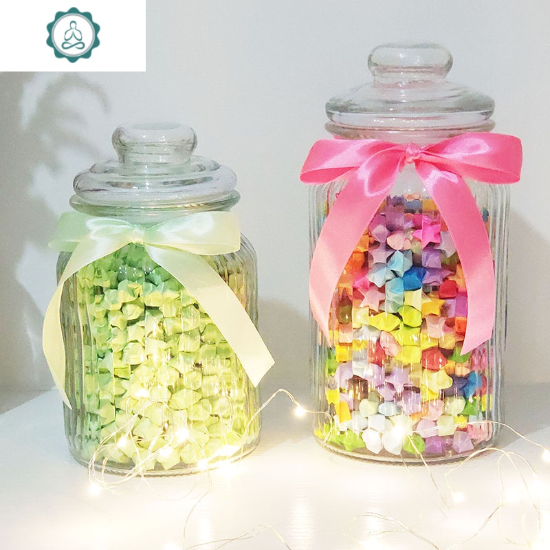 条纹大号创意幸运星瓶玻璃瓶许愿瓶星星折纸装星星的瓶漂流瓶封后成品