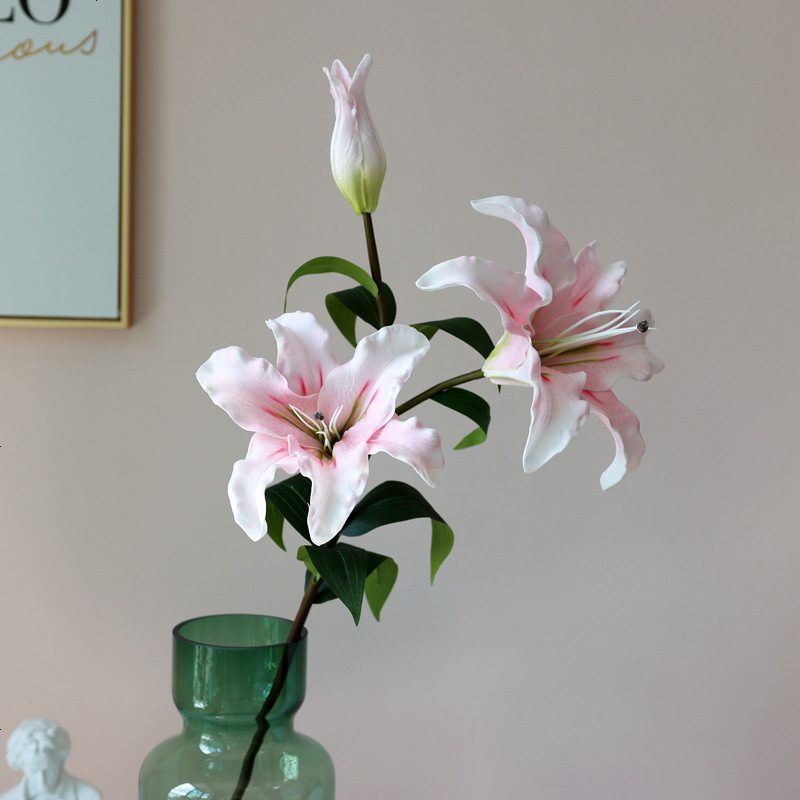 薰然装饰摆件6支高仿真花仿真3头pu手感保湿百合婚庆家居室内装饰假花摆件 价格图片品牌报价 苏宁易购鑫概念居家日用专营店