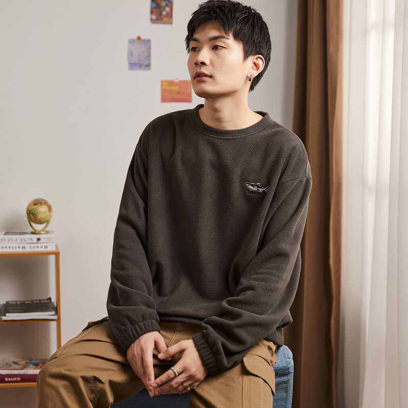 [1.5折价59元]唐狮男士卫衣男圆领左胸小标小图案细节卫衣厚款男长袖摇粒绒男士卫衣
