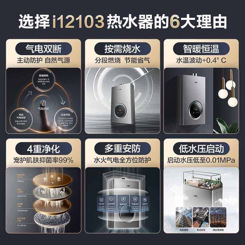 华帝(vatti)抽油烟机侧吸式小尺寸油烟机燃气灶热水器家用厨房三件套自清洁i11169+73B+103-16(天然气)