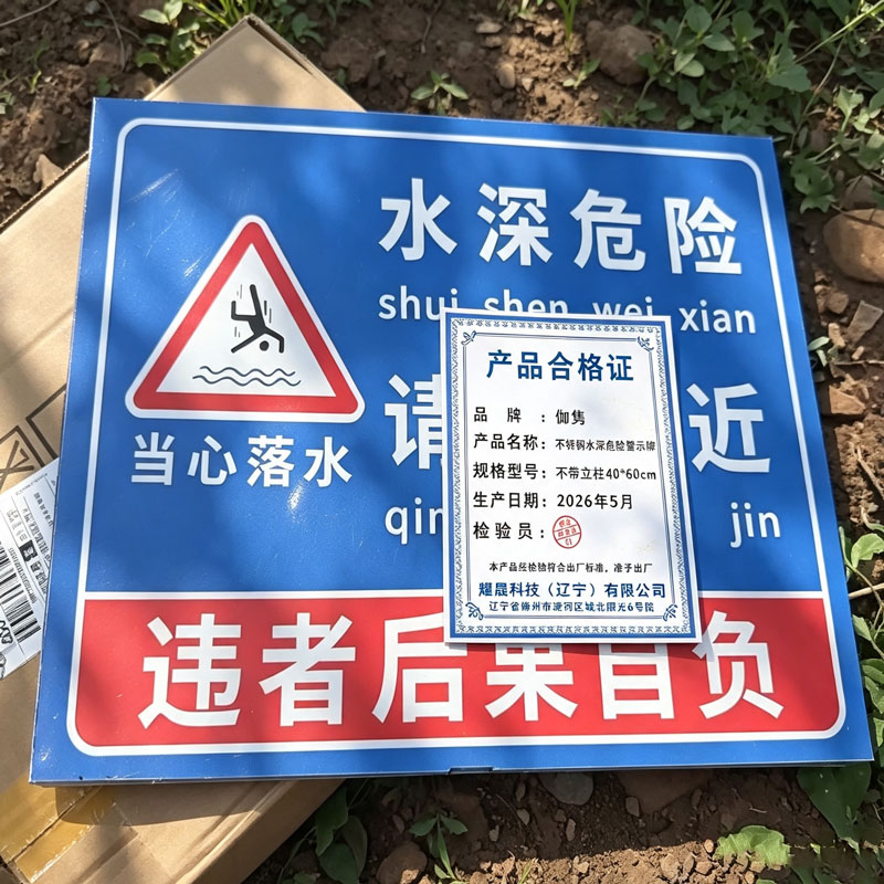 伽隽 不锈钢水深危险警示牌 不带立柱40*60cm 个高清大图