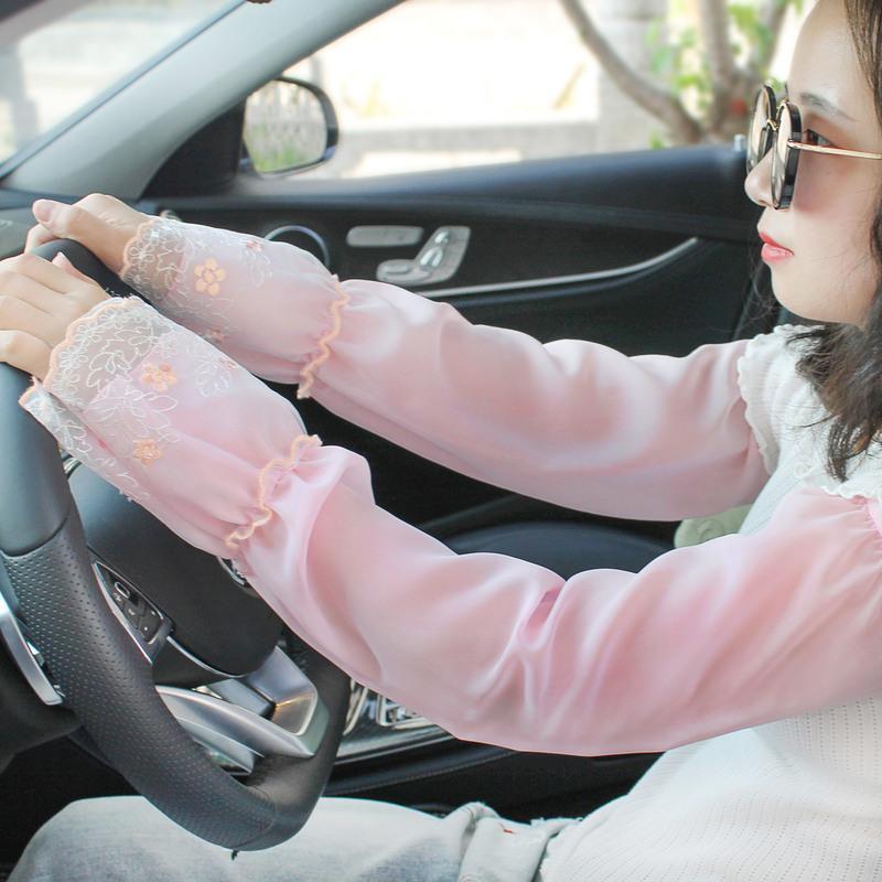 蕾丝袖套夏季防晒手套女薄款冰丝手臂套开车长款防紫外线雪纺套袖雪芽
