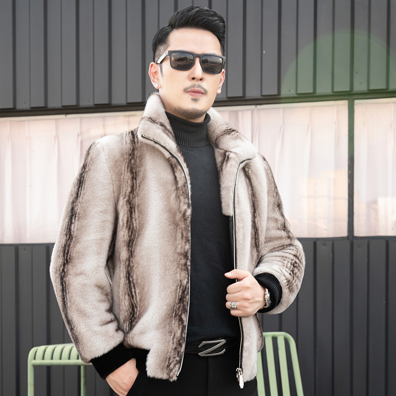 免费试穿 貂皮外套男貂毛海宁男皮草金貂绒翻领水貂毛皮一体大衣潮