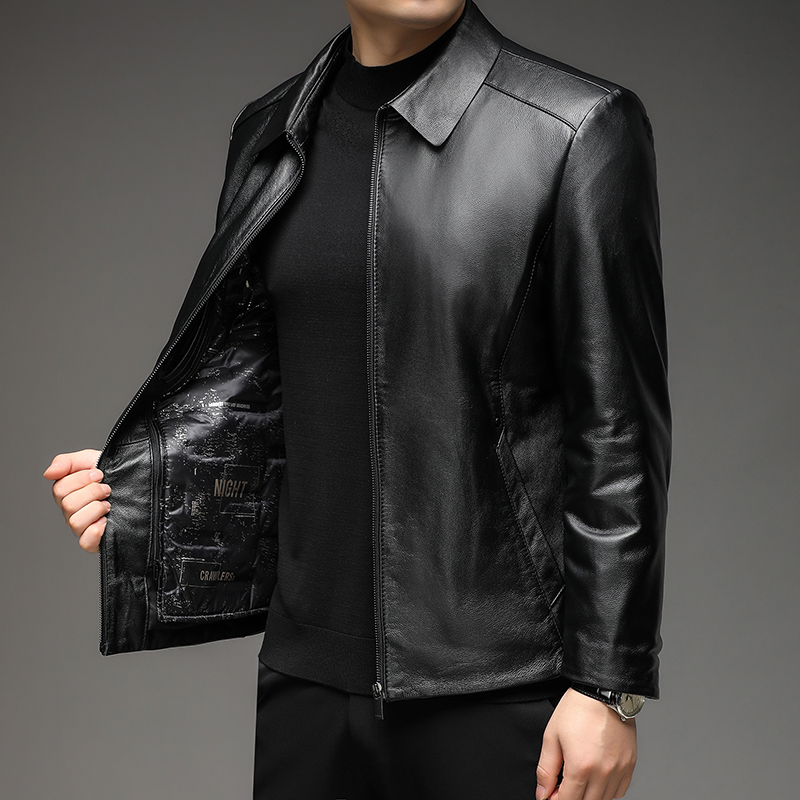 免费退换正品海宁皮衣男真皮山羊皮羽绒服夹克扣子宽松大码外套秋冬爸爸装反季促销特价_937_844 190/100A 棕色