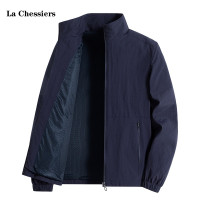 La Chessiers官方立领夹克外套男春秋季防水加大码宽松户外可脱卸帽冬季加绒 4XL 藏青立领【春秋款】