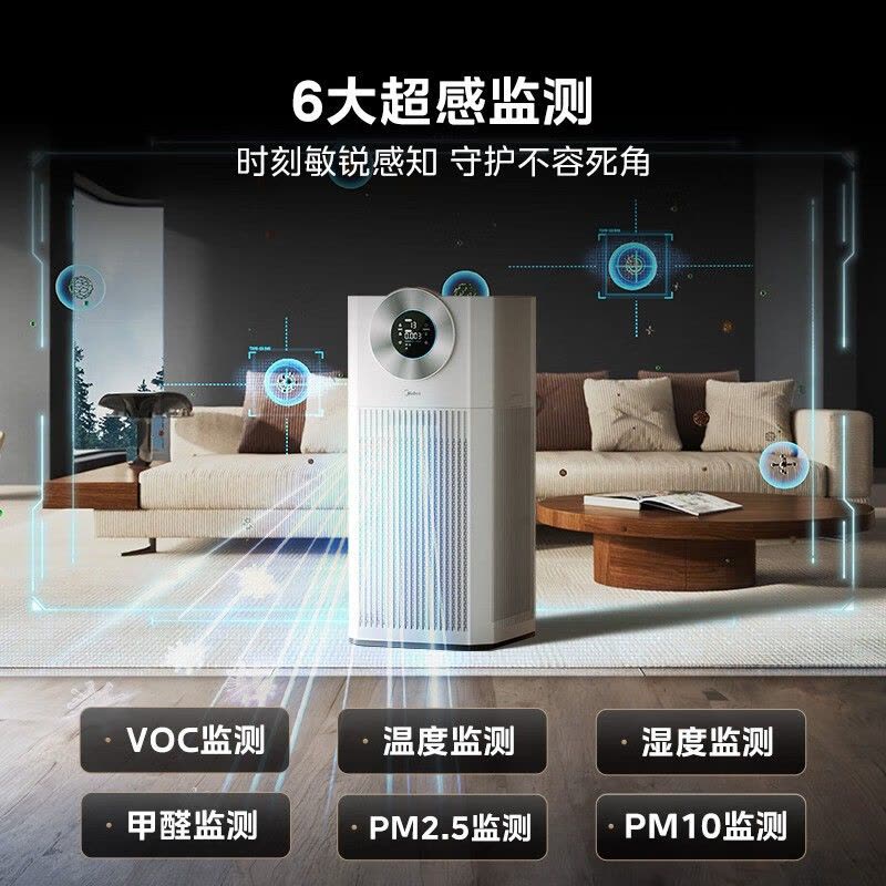 美的家用空气净化器 除PM2.5 60㎡以上适用 多层过滤网 PM2.5数字显示 低噪67分贝 宠物家庭优选 875mm图片