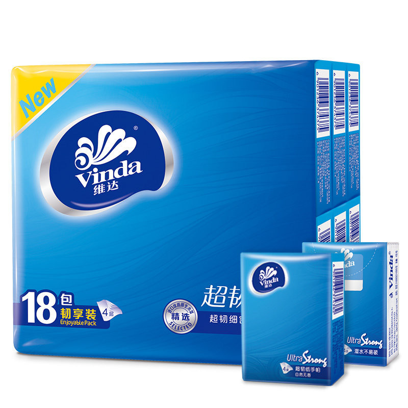 维达 手帕纸 超韧四层手帕纸18包*2