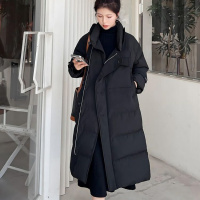 棉衣女冬季中长款过膝加厚羽绒棉服年新款韩版宽松设计感棉袄 M 黑色