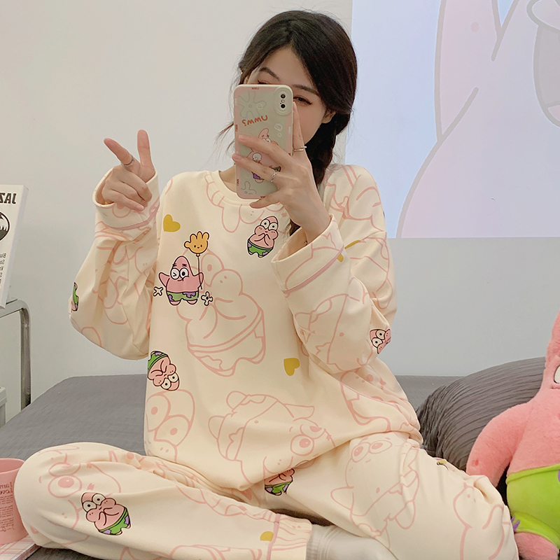 长袖长裤睡衣女春秋款纯棉夏天可爱女款女孩初中生家居服2025新款 M QGL-8010