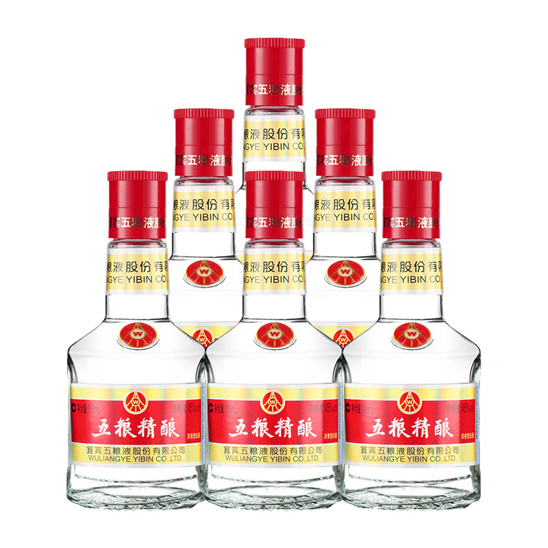 宜宾五粮液股份 五粮精酿45度100ml*6瓶浓香型纯粮食白酒小酒小瓶