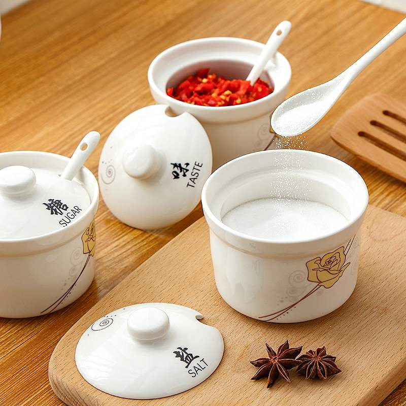 陶瓷调味罐辣椒罐调料罐子调味盒厨房家用调料糖罐盐罐收纳组合装 敬平 味+糖[陶瓷款]高清大图