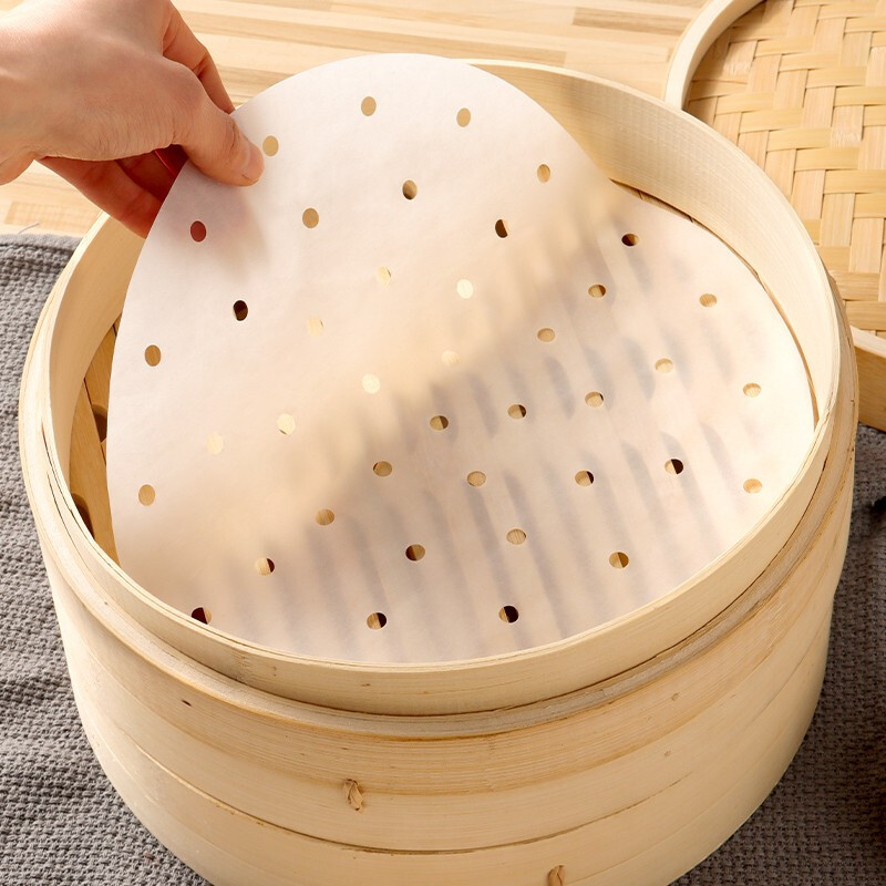 拜杰蒸笼纸100张30cm家用一次性包子馒头点心垫纸 烘焙纸带孔蒸笼纸